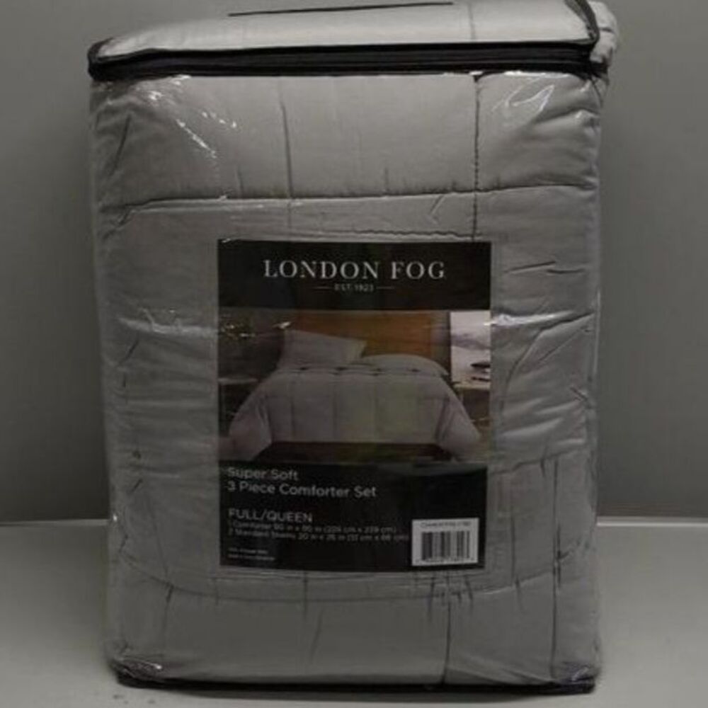 London Fog Garment Washed Solid Comforter Set Grey Microfiber 3-Piece Soft